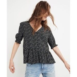 Madewell Courtyard Ruffle-Hem Top in Playground Posies print.